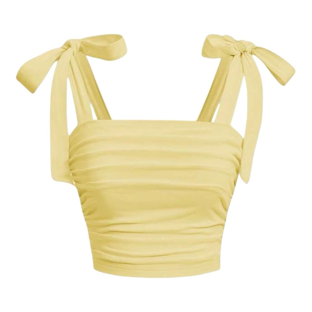 SHEIN Yellow Crop Top with Ruched Bow Straps